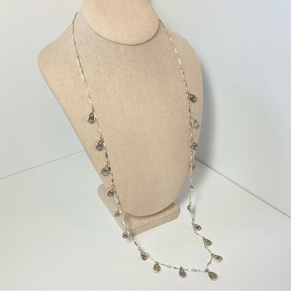 Crown Trifari Silver Tone Marcasite Tear Drop Filigree Station Chain Necklace - Picture 6 of 9